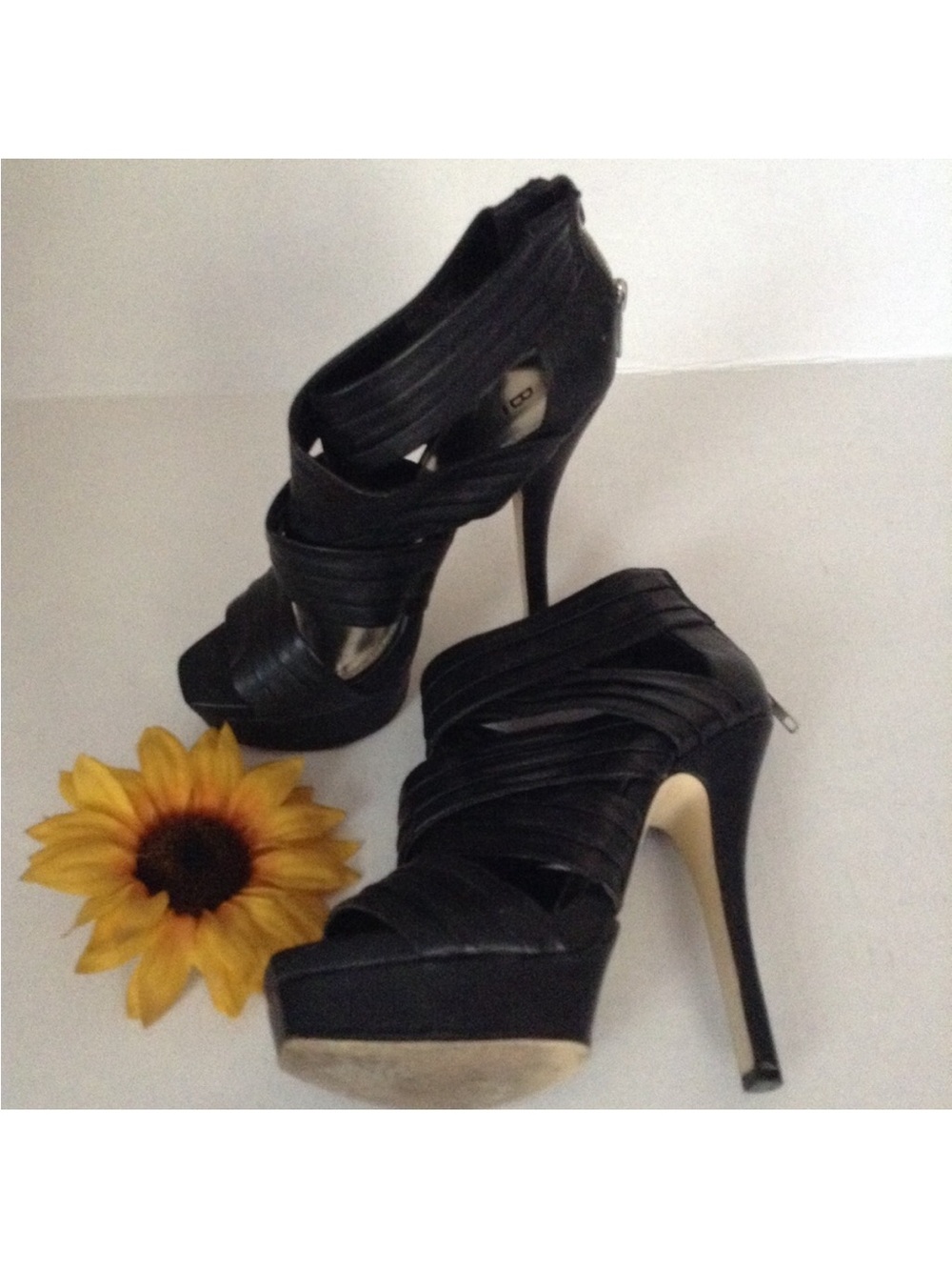 Bakers Black Multi-Strap Stiletto Platform Sandals